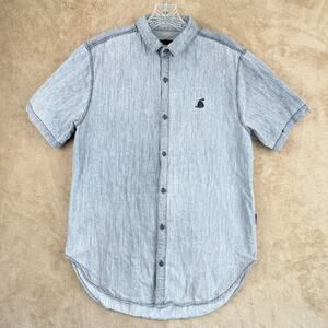 Among Equals Button‎ Down Mens L Gray Short Sleeve Chambray Shirt Casual Summer